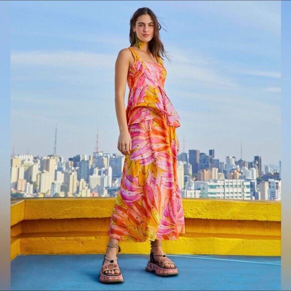 FARM Rio Mid Dress XL Ombre Bananas Crossed Back Dress Tropical Summer - Picture 4 of 16